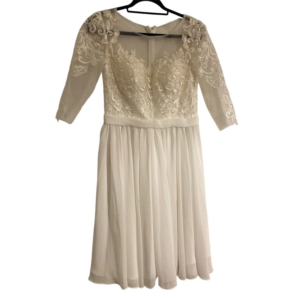 Wedding Dress‎ Size 6 A-line Scoop Knee-Length Lace Chiffon JJHouse